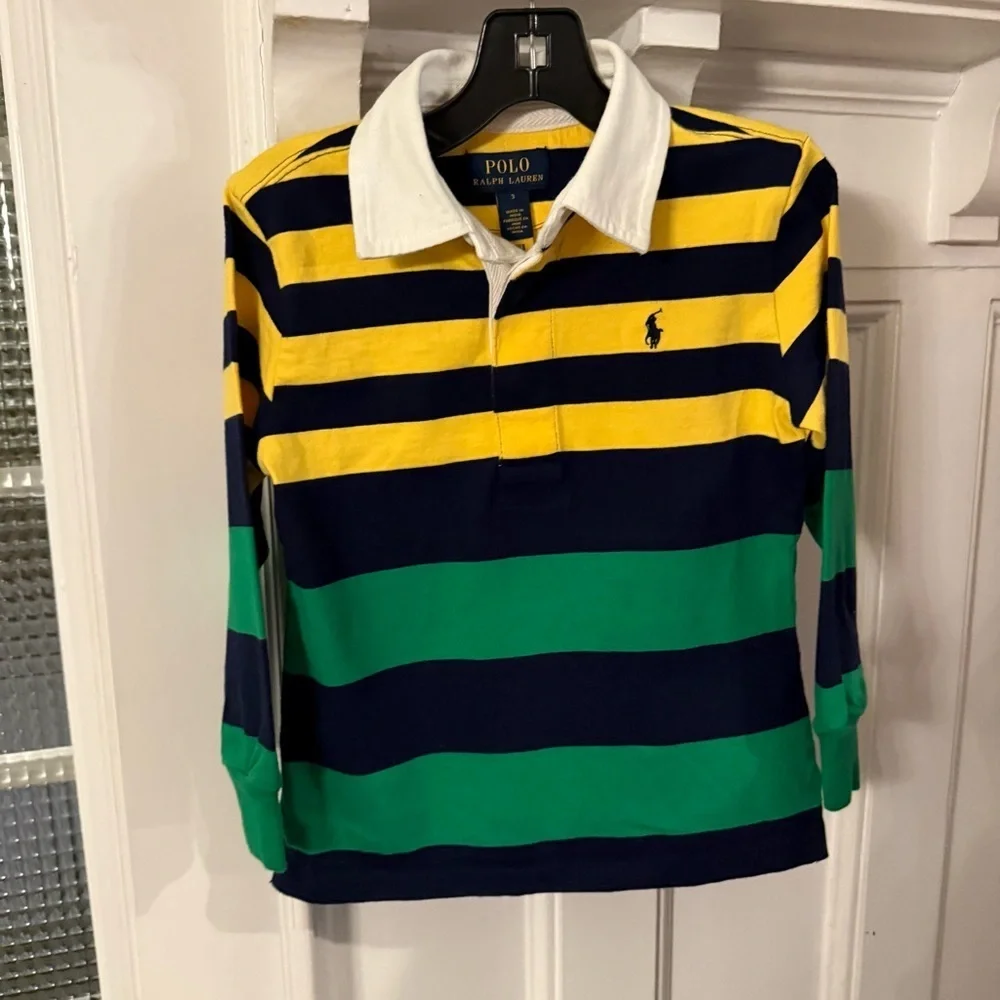 Ralph Lauren Boys RUGBY Shirt Long Sleeves, Multi Color Stripes Sz 3 NWOT